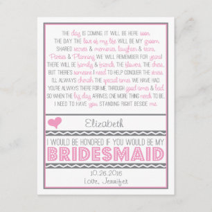 Will you be my Bridesmaid? Pink/Grey Poem Card V2