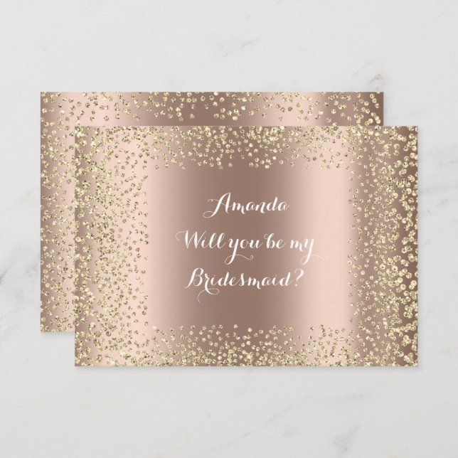 Will You Be My Bridesmaid Pink Rose Gold Confetti Invitation (Front/Back)