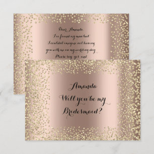 Will You Be My Bridesmaid Pink Rose Gold Confetti Invitation