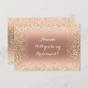 Will You Be My Bridesmaid Pink Rose Gold Confetti Invitation