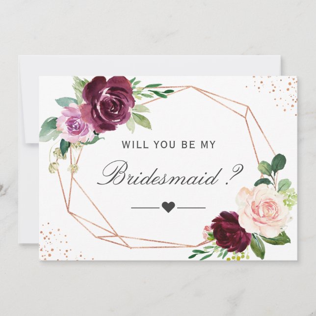 Will You Be My Bridesmaid Plum Purple Floral Invitation (Front)