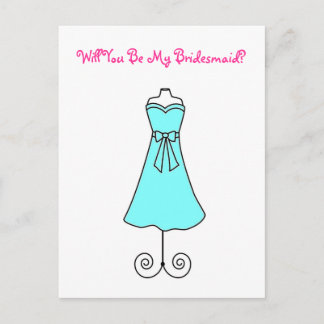 Will You Be My Bridesmaid Postcard-Dress Invitation Postcard