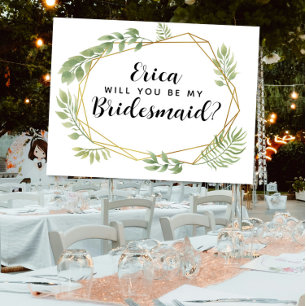 Will you be my bridesmaid postcard greenery leaf