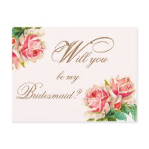 Will you be my bridesmaid postcard with roses