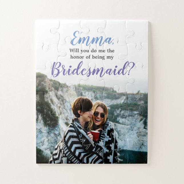 Will You Be my Bridesmaid Proposal | Modern Blue Jigsaw Puzzle (Vertical)