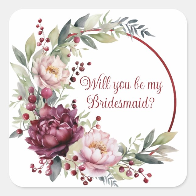 Will you be my bridesmaid proposal square sticker (Front)