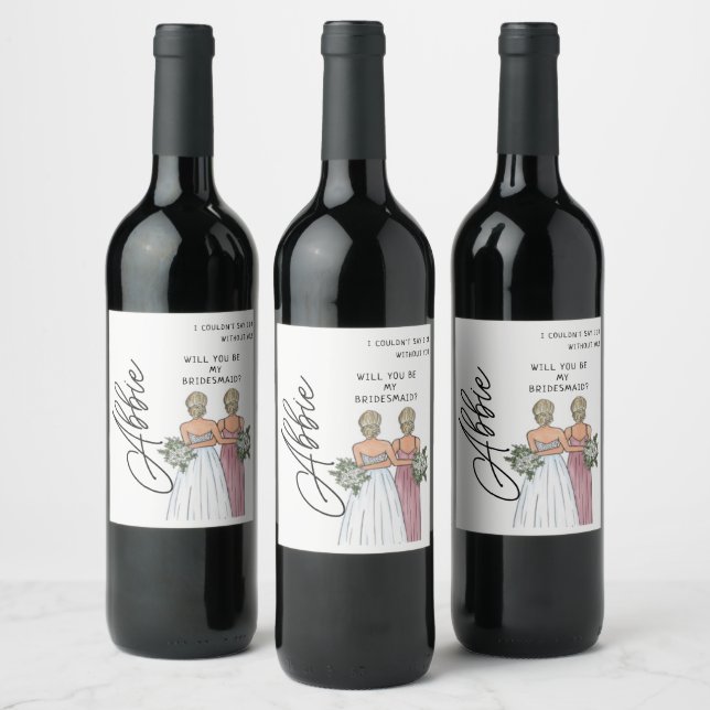 Will You Be My Bridesmaid Proposal Watercolor Wine Label (Bottles)