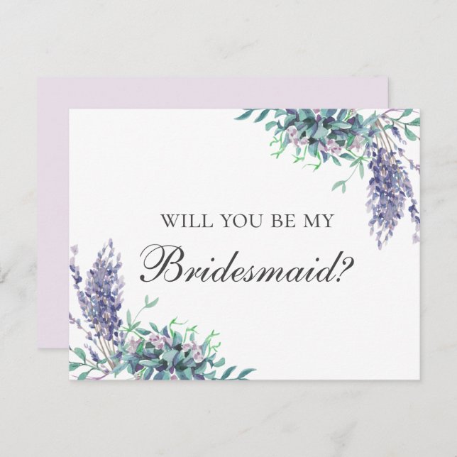 Will you be my bridesmaid. Purple flower. Lavender Invitation (Front/Back)
