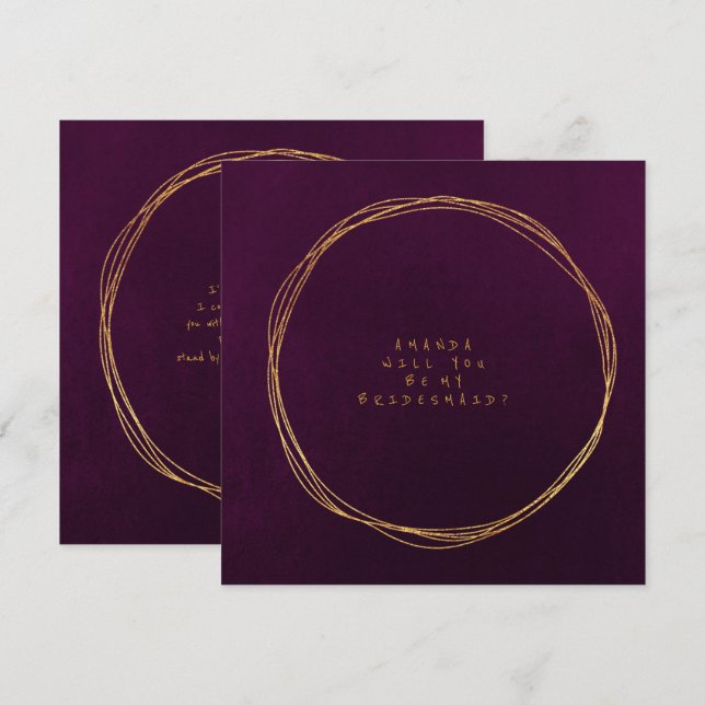 Will You Be My Bridesmaid Purple Plum Velvet Invitation (Front/Back)