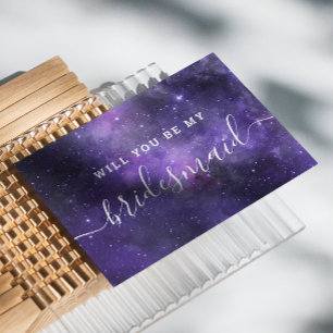 Will you be my bridesmaid. Purple space wedding Invitation Postcard