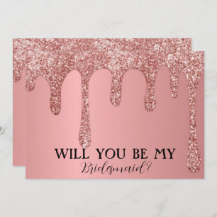 Will You Be My Bridesmaid Rose Pink Glitter Drips Save The Date