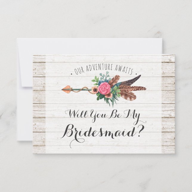 Will You Be My Bridesmaid? Rustic Bohemian Wedding Invitation (Front)