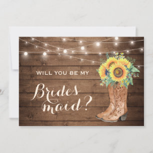 Will You Be My Bridesmaid Rustic Girl Boots Floral Invitation