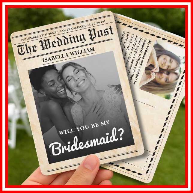 Will You Be My Bridesmaid Rustic Newspaper  Invitation (Creator Uploaded)