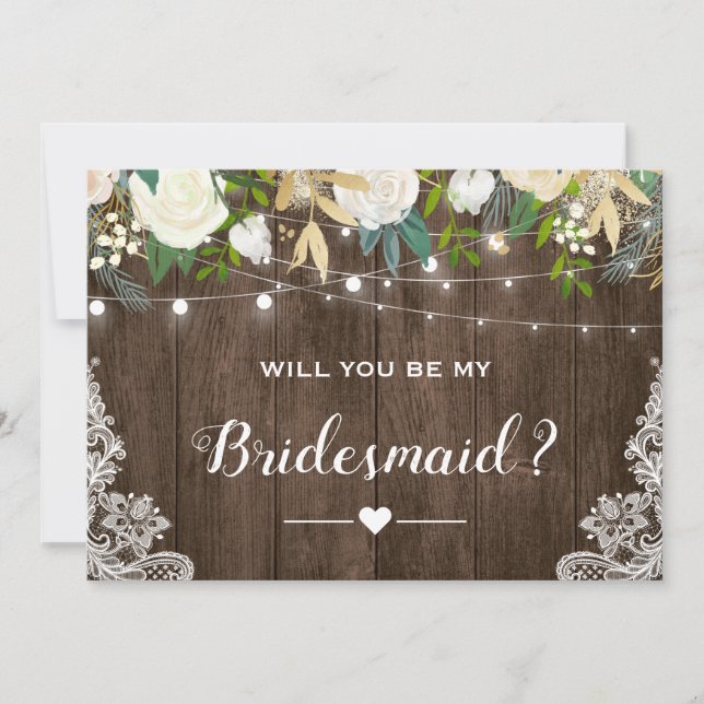 Will You Be My Bridesmaid Rustic Romantic Floral Invitation (Front)