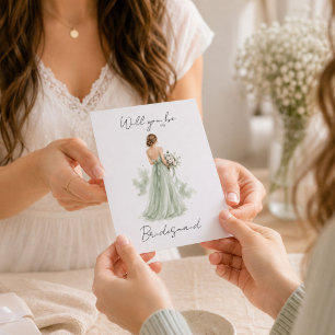 Will you be my Bridesmaid Sage Green Proposal Card