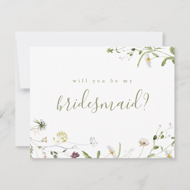 Will you be my bridesmaid Sage Wildflower Boho Invitation (Front)