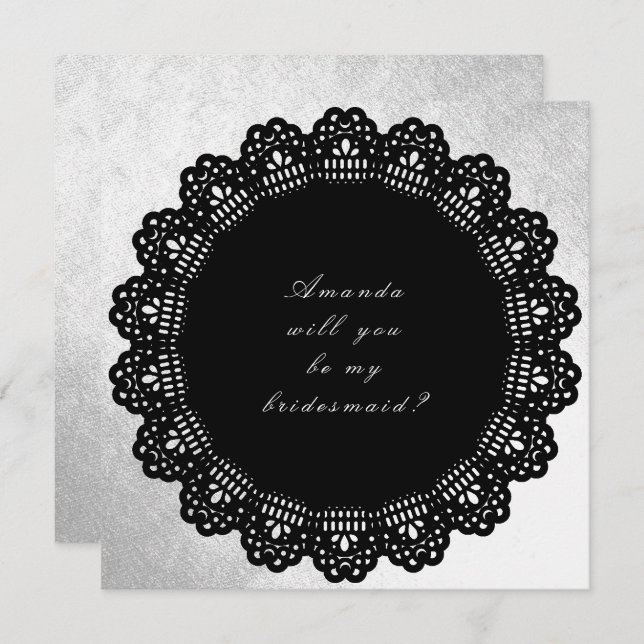 Will You Be My Bridesmaid Silver Black Invitation (Front/Back)