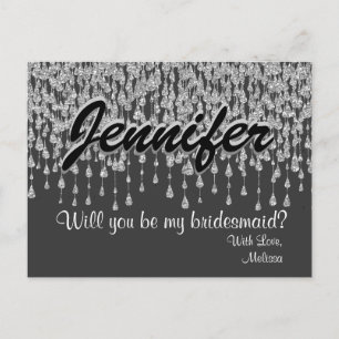 Will You Be My Bridesmaid   Silver Diamonds Invitation Postcard