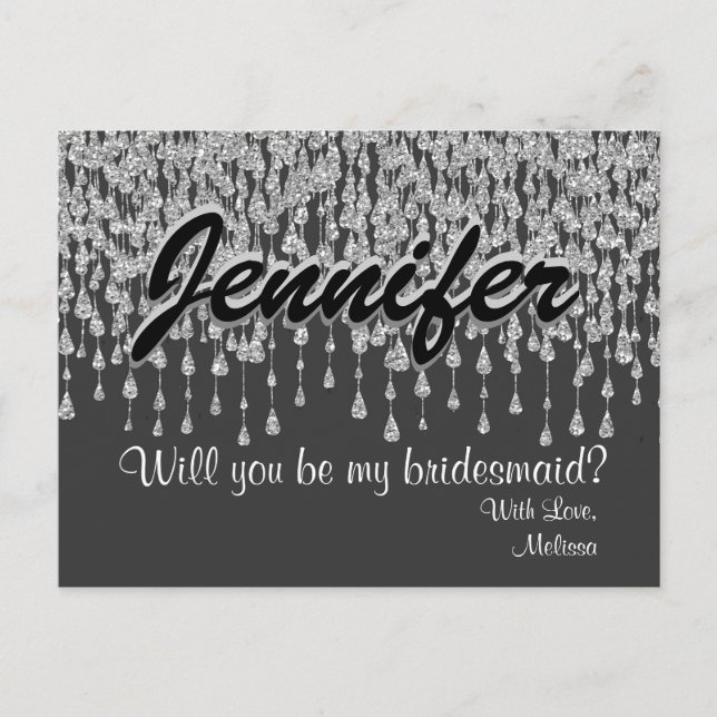 Will You Be My Bridesmaid | Silver Diamonds Invitation Postcard (Front)