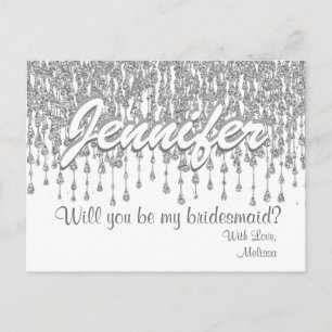 Will You Be My Bridesmaid Silver glitter Look Invitation Postcard