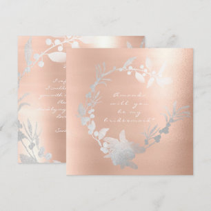 Will You Be My Bridesmaid Silver Wreath Rose Pink Invitation