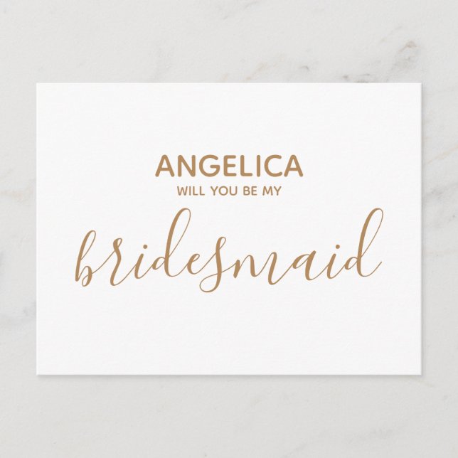 Will you be my bridesmaid simple white gold invitation postcard (Front)