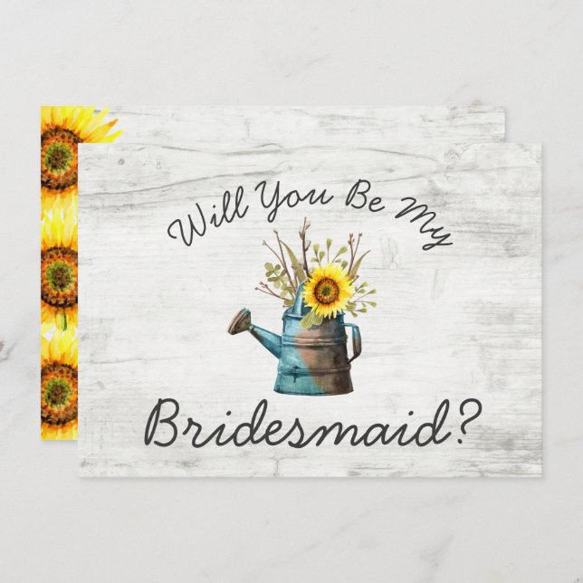 Will You Be My Bridesmaid? Sunflower & Rustic Wood Invitation (Front/Back)