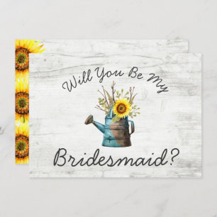 Will You Be My Bridesmaid? Sunflower & Rustic Wood Invitation