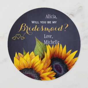 Will you be my bridesmaid sunflowers navy invitation