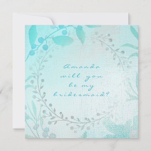 Will You Be My Bridesmaid Tiffany Aqua Blue Wreath Invitation (Front)