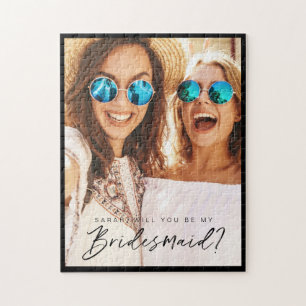 Will You Be My Bridesmaid? Trendy Script Photo Jigsaw Puzzle