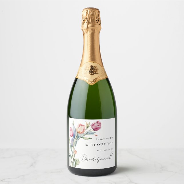 will you be my bridesmaid tulips sparkling wine label (Front)