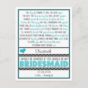 Will you be my Bridesmaid? Turquoise/Black Poem Invitation