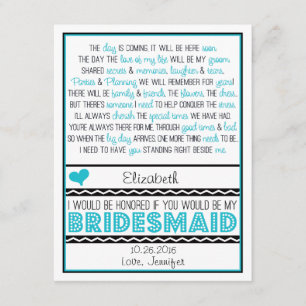 Will you be my Bridesmaid? Turquoise/Black Poem V2 Invitation