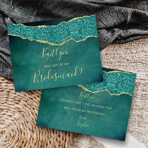 Will You Be My Bridesmaid Turquoise & Gold Agate Invitation Postcard
