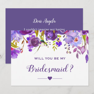 Will You Be My Bridesmaid Violet Purple Floral Invitation