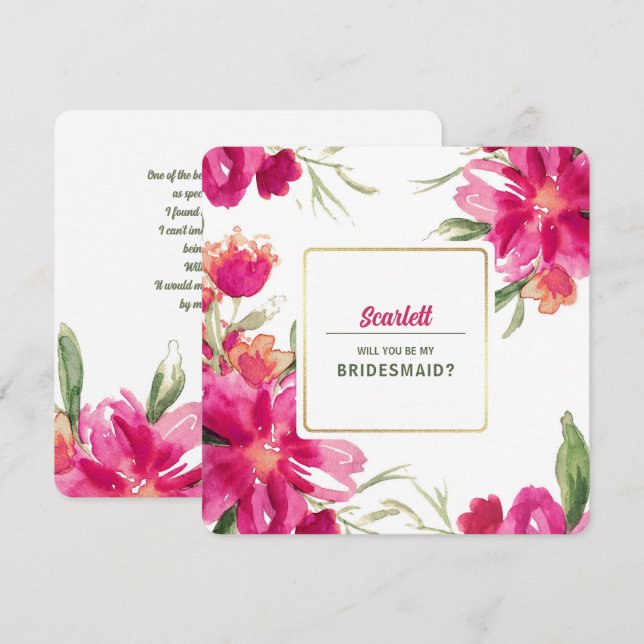 Will you be my Bridesmaid? Watercolor Floral Invitation (Front/Back)