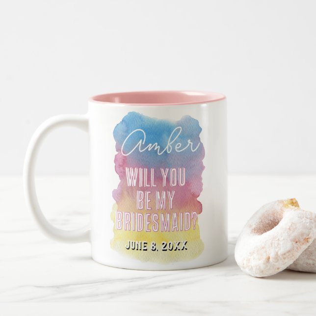 will you be my bridesmaid watercolour mug (With Donut)