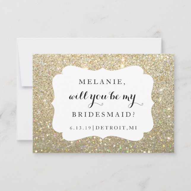 Will You Be My Bridesmaid - Wed Day Gold Glitter Invitation (Front)