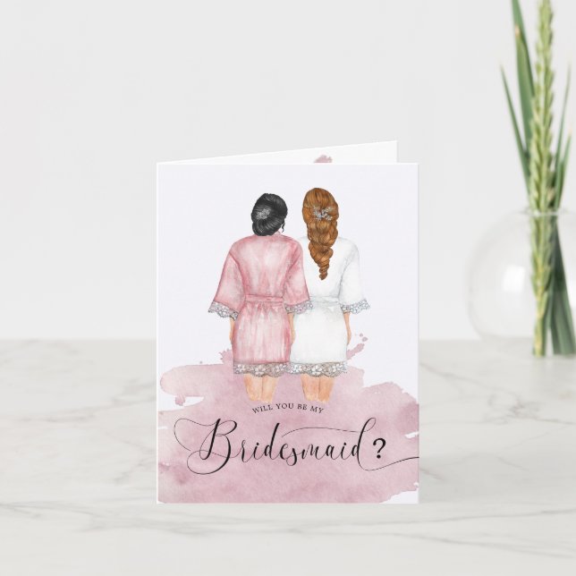 will you be my bridesmaid wedding robes folded holiday card (Front)