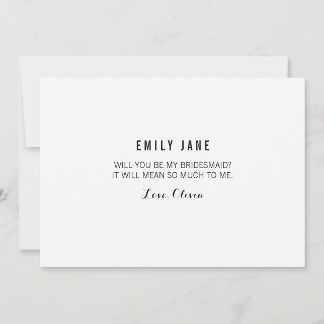 Will You Be My Bridesmaid? White Card (Front)