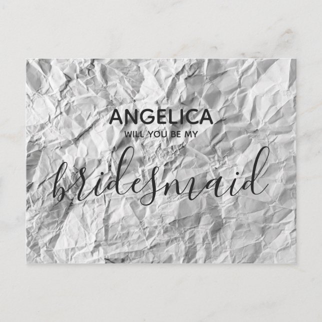 Will you be my bridesmaid white cripple paper invitation postcard (Front)