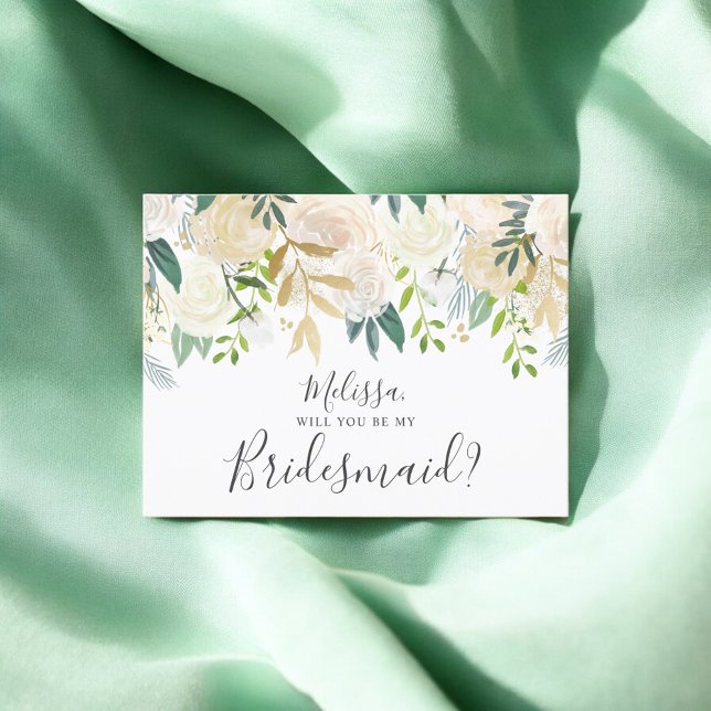 Will You Be My Bridesmaid White Flowers Invitation Postcard (Creator Uploaded)