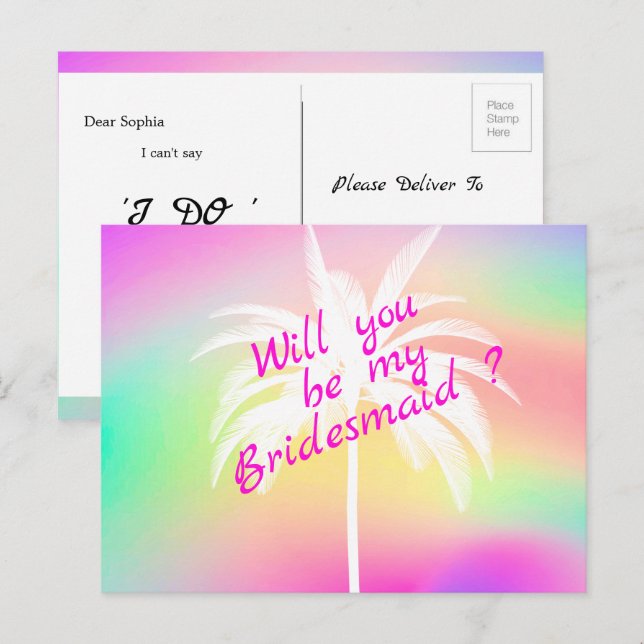 Will You Be My Bridesmaid White Palm Invitation Postcard (Front/Back)