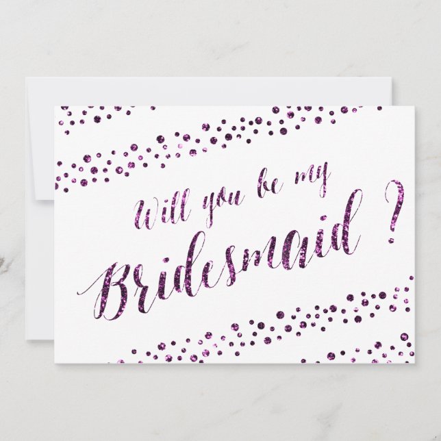 Will You Be My Bridesmaid White Purple Glitter Invitation (Front)
