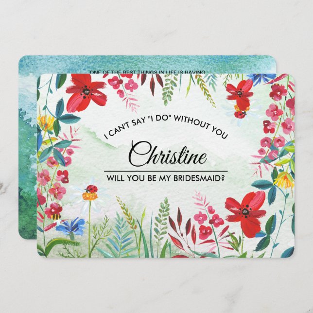 Will you be my Bridesmaid? Wild Meadow Wildflowers Invitation (Front/Back)