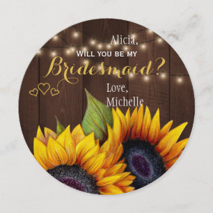 Will you be my bridesmaid wood sunflowers invitation