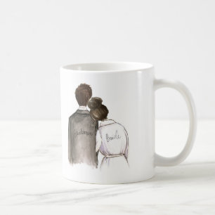 Will you be my Bridesman? Dark Hair Man and Bride Coffee Mug