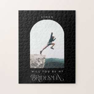 Will you be my Bridesman Minimal Photo Black Arch Jigsaw Puzzle